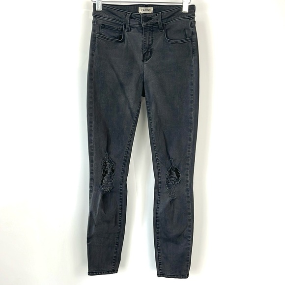 L'AGENCE Margot Coal Destruct High Rise Ankle Skinny Jeans - Picture 2 of 11